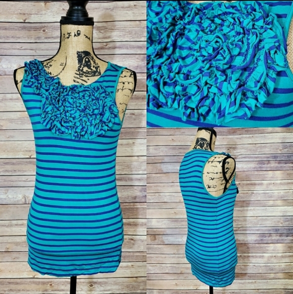 Design History Sleeveless Stripes Top Ruffle S - Picture 2 of 6